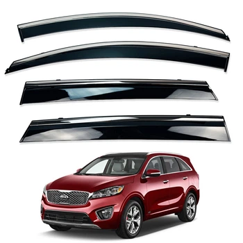 Дефлекторы окон (ветровики) для Kia Sorento 2015-2019 с нерж. хром полоской (HAWK)