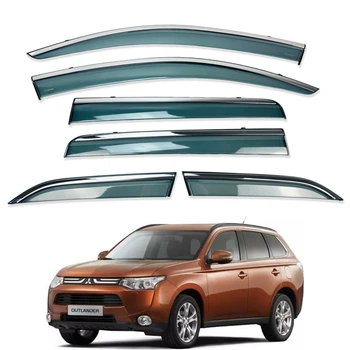 Дефлекторы окон (ветровики) для Mitsubishi Outlander 2012-2020 6шт. с нерж. хром полоской (HAWK)