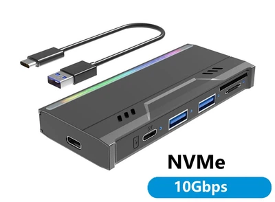 Внешний карман Flyjie A600 для NVMe (PCIe) M2 SSD USB 3.1 Type-C с USB хабом и картридером чёрный