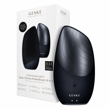 Электронная ультразвуковая термощетка для лица GESKE Sonic Thermo Facial Brush 6в1 черная