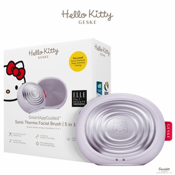 Электронная ультразвуковая термощетка для лица GESKE Sonic Thermo Facial Brush 5в1 by Hello Kitty пурпурная
