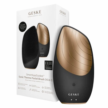 Электронная ультразвуковая термощетка для лица GESKE Sonic Thermo Facial Brush 6в1 серая