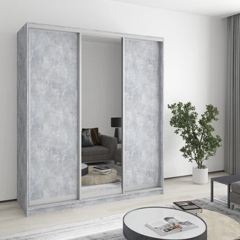 Шкаф-купе трехдверный MebelStar Стандарт AL 2ДСП/Зеркало 180x45x210 см Бетон (MBS-2938)