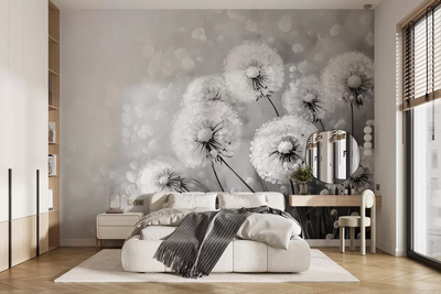 Фотообои флизелиновые Walldeco Созревшие одуванчики серо-белые w08594v1 300х200 см
