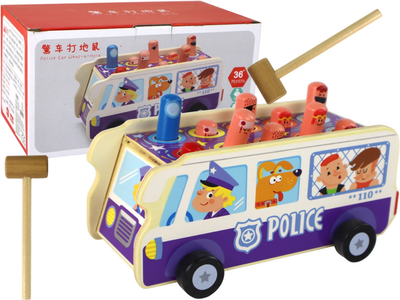 Zabawka drewniana Lean Toys Gra zręcznościowa Autobus policyjny "Whac-a-Mole" (5904665992142)