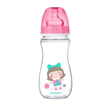 Бутылка с широким отверстием антиколиковая Easystart Цветные зверьки 300 мл Canpol babies Розовая (5903407352046)