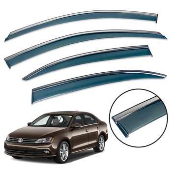 Дефлекторы окон (ветровики) для Volkswagen Jetta 2011-2018 Sedan/USA с нерж. хром полоской 4 шт. (HAWK)