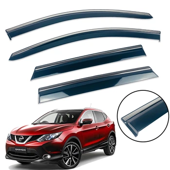 Дефлектори вікон (вітровики) для Nissan Qashqai II 2014+ з нерж. хром полоскою 4 шт. (на скотче) (HAWK)