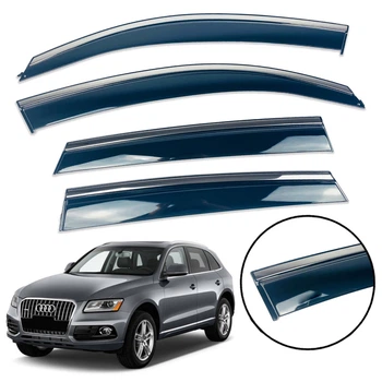 Дефлекторы окон (ветровики) для Audi Q5 2008-2017 с нерж. хром полоской 4 шт. (HAWK)