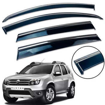 Дефлекторы окон (ветровики) для Renault Duster I 2010-2018 (на скотче) с нерж. хром полоской (HAWK)