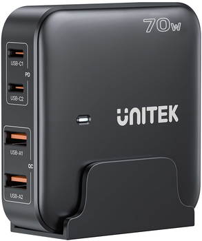 Настільний зарядний пристрій Unitek GaN 70W 2xUSB-A 2xUSB-C Black (P1228ABK01-EU)