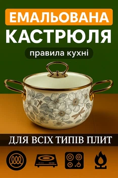 Емальована каструля об'ємом 2 літри для приготування різноманітних страв на газових, електричних та індукційних плитах