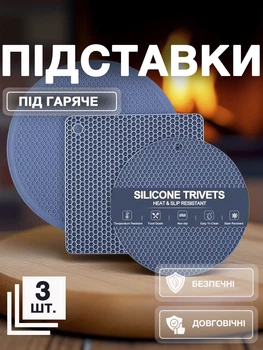 Подставки под горячее силиконовые коврики под тарелки кружки для чашек блюдец сковородок на стол для сушки посуды прихватки кухонные салфетки для горячего набор 3 шт Синие 75_2_0_0B