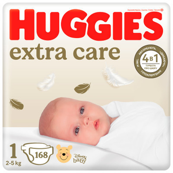 Подгузники Huggies Extra Care Размер 1 (2-5 кг) M-Pack 168 шт (5029054234747/5029053549620)
