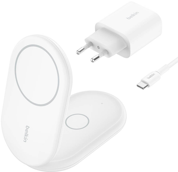 Ładowarka indukcyjna Belkin BoostCharge Magnetic 2w1 Qi2 15W White (WIZ028VFWH)