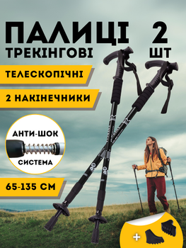Палиці для скандинавської ходьби походу в гори спортивної прогулянки трекінгу хайкінгу літніх скандинавські трекінгові телескопічні алюмінієві 2 шт Hechpro чорні АН3924