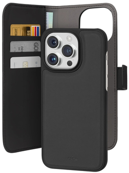 Etui z klapką Puro Wallet Detachable MagSafe 2w1 z portfelem do Apple iPhone 15 Pro Black (8018417455605)