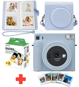 Набор камера Fujifilm Instax Square SQ1, Фотобумага 20шт, Чехол, Фотоальбом 80 фото Голубой + Фоторамки в подарок (Подарочная упаковка)