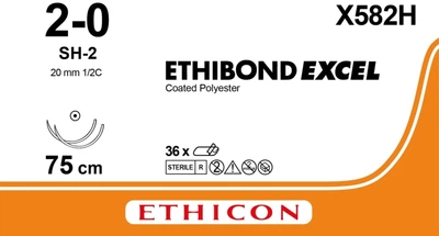 Этибонд Эксель Ethicon зеленый 75 см M3 USP2/0 две иглы SH-2 20 мм 1/2 круга (X582H)