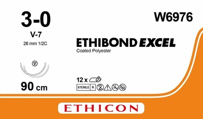 Этибонд Эксель Ethicon зеленый 90 см M2 USP3/0 две иглы V-7 Тип колюче-режущая Taperc 26 мм 3/8 круга (W6976)