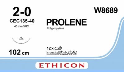 Пролен Ethicon синий 100 см M3 USP2/0 одна игла FSLX Тип обратно-режущая 40 мм 3/8 круга (W8689)