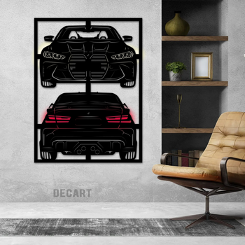 Картина на стену в стиле лофт. Деревянное панно на подарок Decart BMW G82 m3 90х67 см (без подсветки)