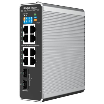 Коммутатор управляемый Ruijie Reyee RG-NIS2100-8GT2SFP-HP 8-портовый 20 Гбит/с с 2xSFP 8xRJ45 1 Гбит/с PoE+ и 1xPoE++ Silver Black (RG-NIS2100-8GT2SFP-HP)