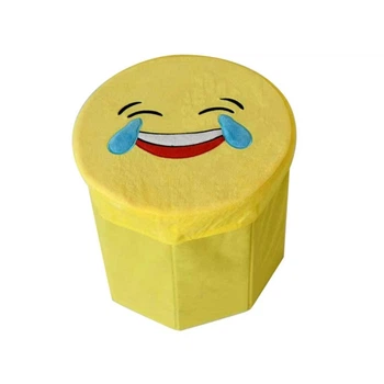 Тумба-пуф дитячий з кришкою Stenson Smile 30х30х28см, м'який, принт емодзі "сміх до сліз" Жовтий (R33431)