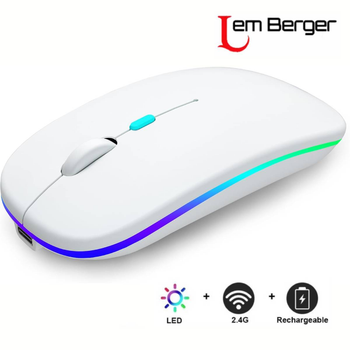Беспроводная оптическая мышь Lem Berger, 2.4GHz, аккумуляторная, бесшумная, 1600 DPI, с подсветкой, для ПК, ноутбука, матовая белая
