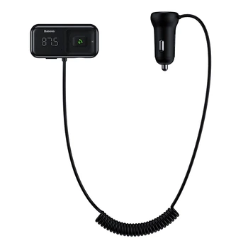 Зарядный адаптер для авто Baseus CCTM-E01, FM-передатчик, двойной USB-A выход, черный