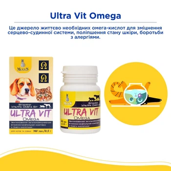 Ультра Віт Омега (Ultra Vit Omega) вітамінно-мінеральні комплекси для собак та котів 140шт*0,5г MODES