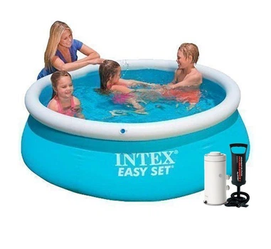 Детский надувной бассейн Intex 28101-3 круглый из ПВХ с фильтром 2006 л/ч тентом подстилкой и насосом 183х51 см Синий (127-9-28101-3)