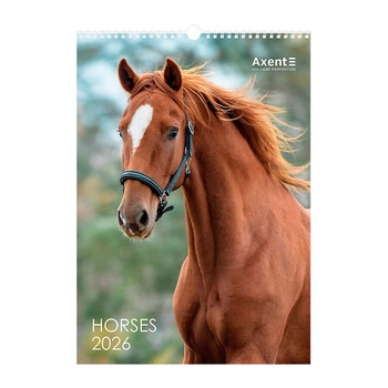 Календар настінний А3 Axent Horses "Символ року - Вогняний кінь" 2026 200 г/м2 13 аркушів на пружині (8804-26-3-A)