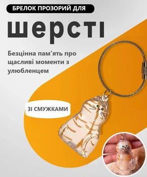 Прозорий аксесуар - брелок контейнер для котячої вовни на руку, нашийник, пам'ять кіт зі смужками