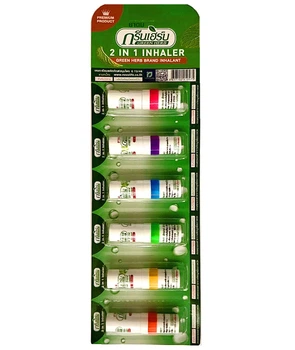 Тайський інгалятор для носа Green Herb 2 в 1, Таїланд, у наборі 6 шт.