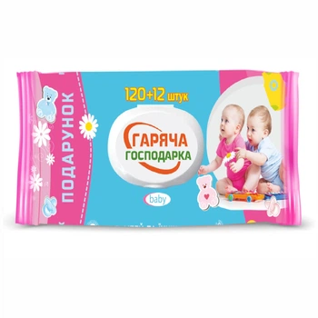 Детские влажные салфетки с клапаном ТМ "Горячая Господарка" Ромашка + Д-пантенол 120 шт