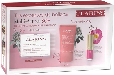 Zestaw do pielęgnacji twarzy Clarins Multi-Active 30+ Krem na dzień 50 ml + Krem na noc 15 ml + Olejek do ust 04 1.4 ml (3666057313868)