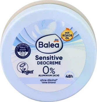 Balea Sensitive Deocreme 50 мл 48 год захисту без спирту й соди, кокосова олія + бісаболол для чутливої шкіри