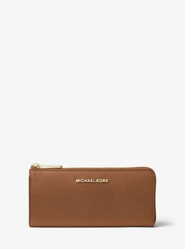 Женский кошелёк MICHAEL MICHAEL KORS Jet Set Travel Large Saffiano Leather Quarter-Zip Wallet LUGGAGE 35T6GTVE3L (21897)