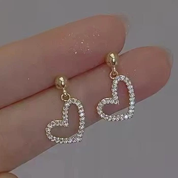Сережки с сердечками с камешками Золотой (2041)