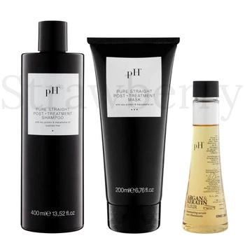 Набор для гладкости выпрямленных волос pH Laboratories: Безсульфатный шампунь pH Laboratories PURE STRAIGHT 400мл + Закрепляющая маска pH Laboratories PURE STRAIGHT 200мл + Эликсир для волос pH Laboratories Argan&Keratin Elixir 100мл
