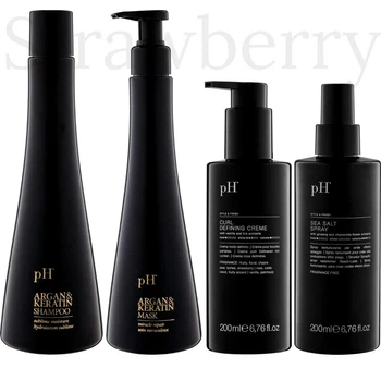 Набір для живлення і стайлінгу волосся pH Laboratories: Шампунь pH Laboratories Argan&Keratin 250мл + Маска pH Laboratories Argan&Keratin 250мл + Крем для локонів pH Laboratories Curl Defining 200мл + Сольовий спрей pH Laboratories Sea Salt Spray 200мл