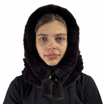 Капюшон із кролика Хутряний Стиль Труба Шоколад One Size (300/A)