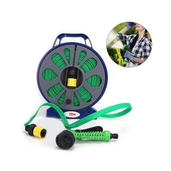Шланг поливальний Garden Hose 10 м у котушці з насадкою 7 режимів для саду та городу Зелений професійний компактний садовий інструмент для швидкого поливу газонів квітників та миття авто з універсальним адаптером та захисним фільтром міцний ПВХ