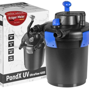 Прудовый фильтр, напорный Kruger Meier PondX UV 4000 с лампой 9 Вт и быстрой очисткой для декоративных водоемов