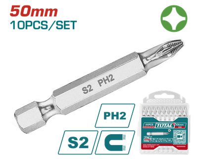 Викрутні насадки, PH2, 50 мм, 10 шт. TOTAL TAC16PH223