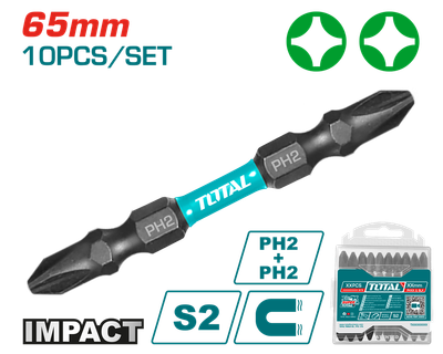 Викрутні насадки уд., PH2+PH2, 65мм,10шт. TOTAL TACIM16PH233