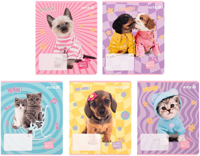 Набір шкільних зошитів Kite Studio Pets 12 аркушів у клітинку 25 шт (SP25-232)