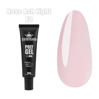 Полигель Дизайнер 60 мл Rose Ash Light для наращивания и укрепления ногтей F8