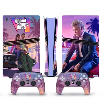 Виниловые наклейки GTA 6 (Grand Theft Auto) на PS5 Pro + геймпад DualSense + глянцевую часть игровой консоли Sony PlayStation 5 Pro / Skin